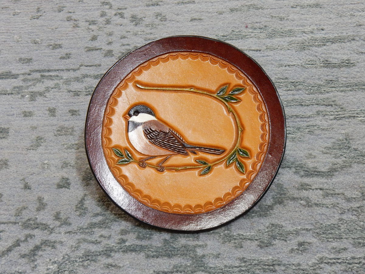 Yu Family Bird Carved Leather Coaster&nbsp;