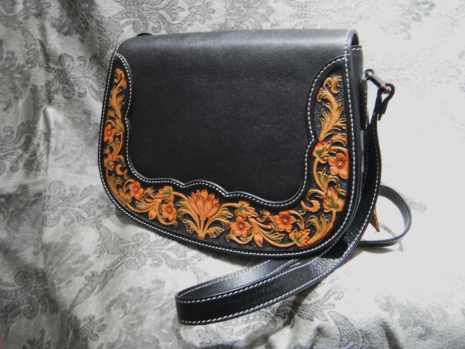 <p>Satchel Bag with Carved Leather Detail</p>